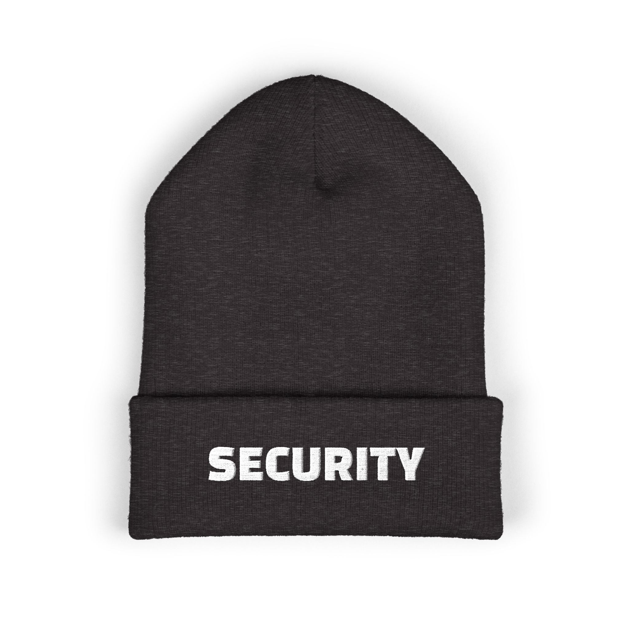 Security Embroidered Cuffed Beanie — Classic Black Knit Hat