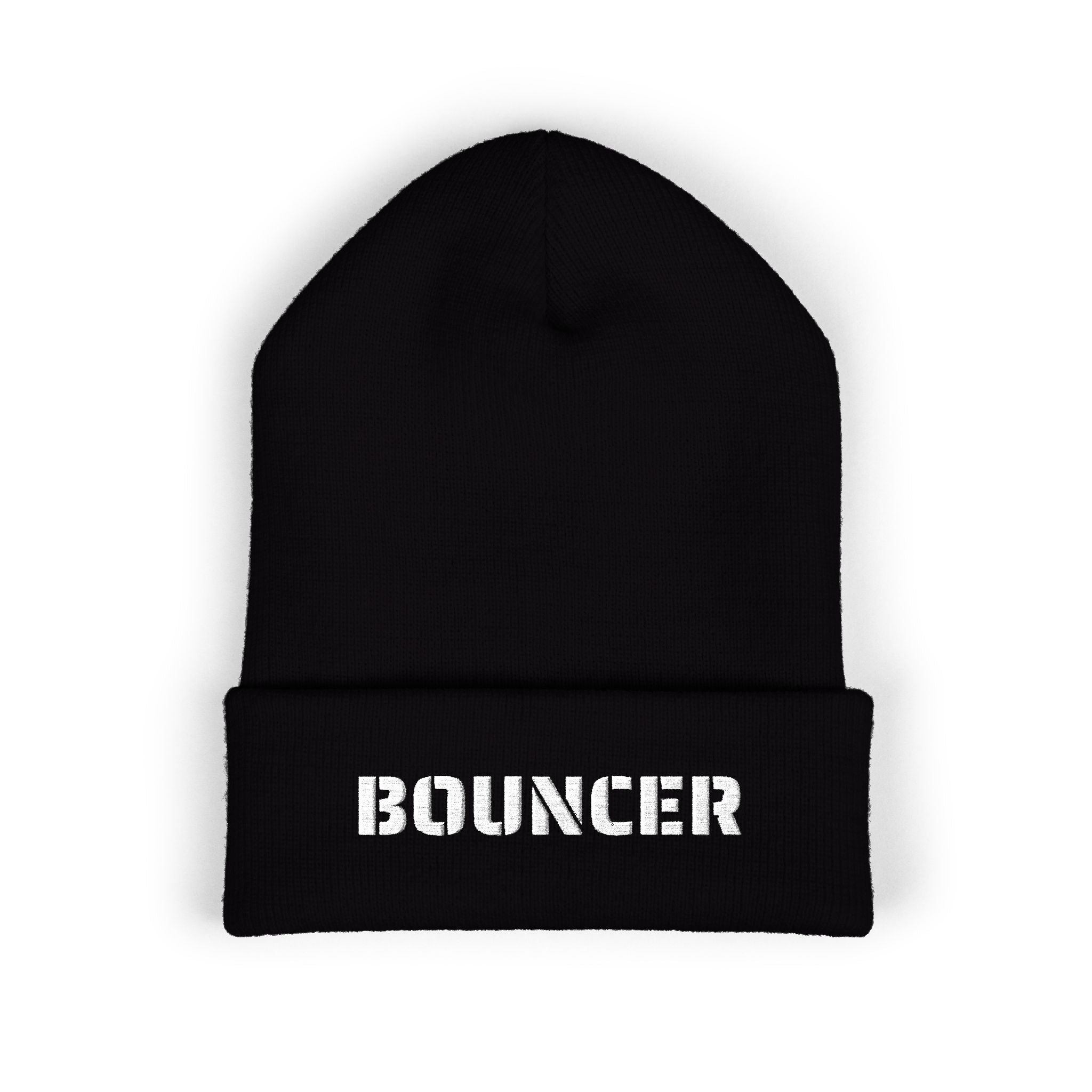 Bouncer Embroidered Cuffed Beanie — Black Knit Hat for Security Staff & Nightlife