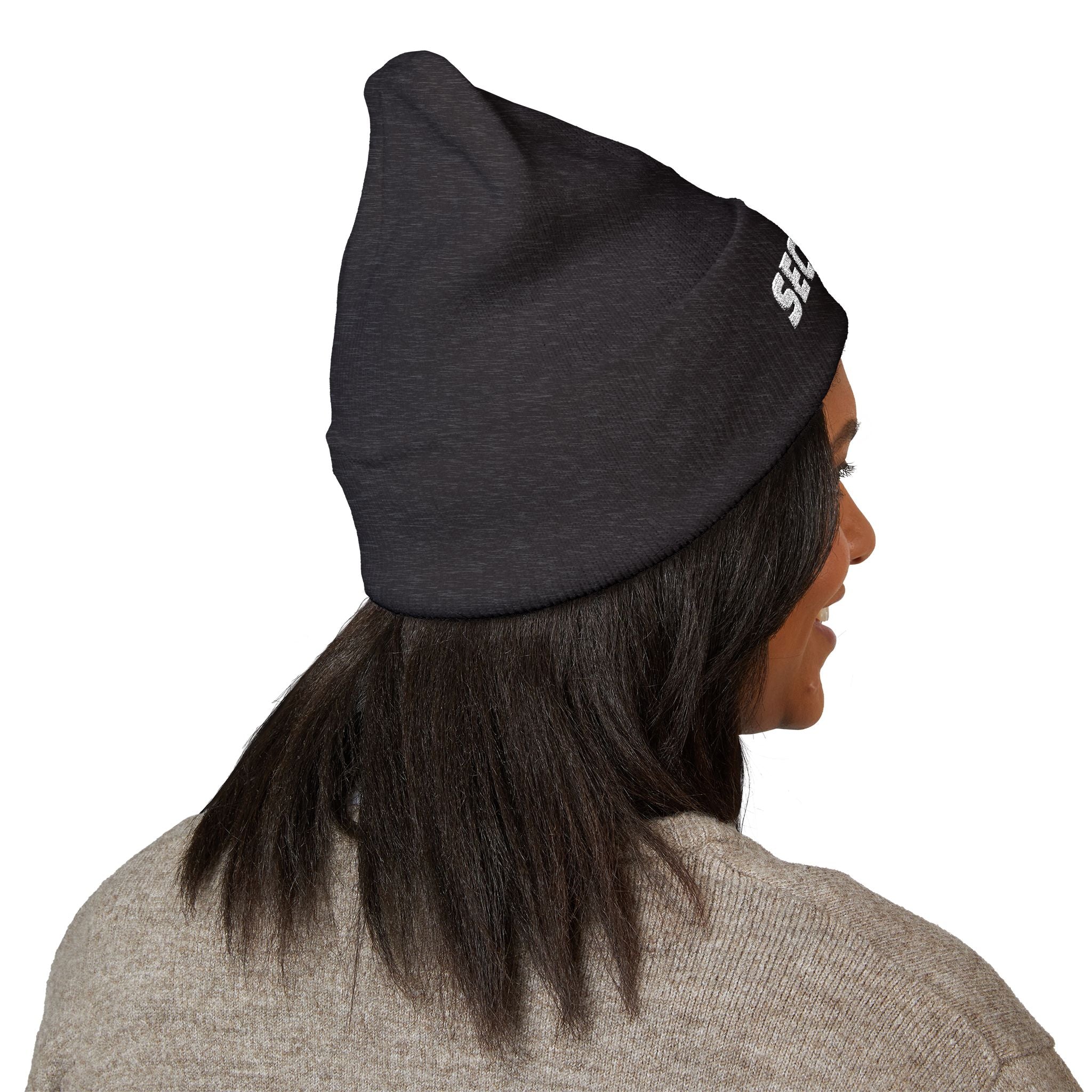 Security Embroidered Cuffed Beanie — Classic Black Knit Hat