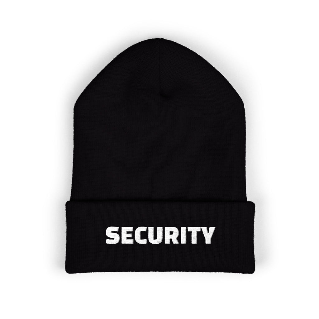 Security Embroidered Cuffed Beanie — Classic Black Knit Hat