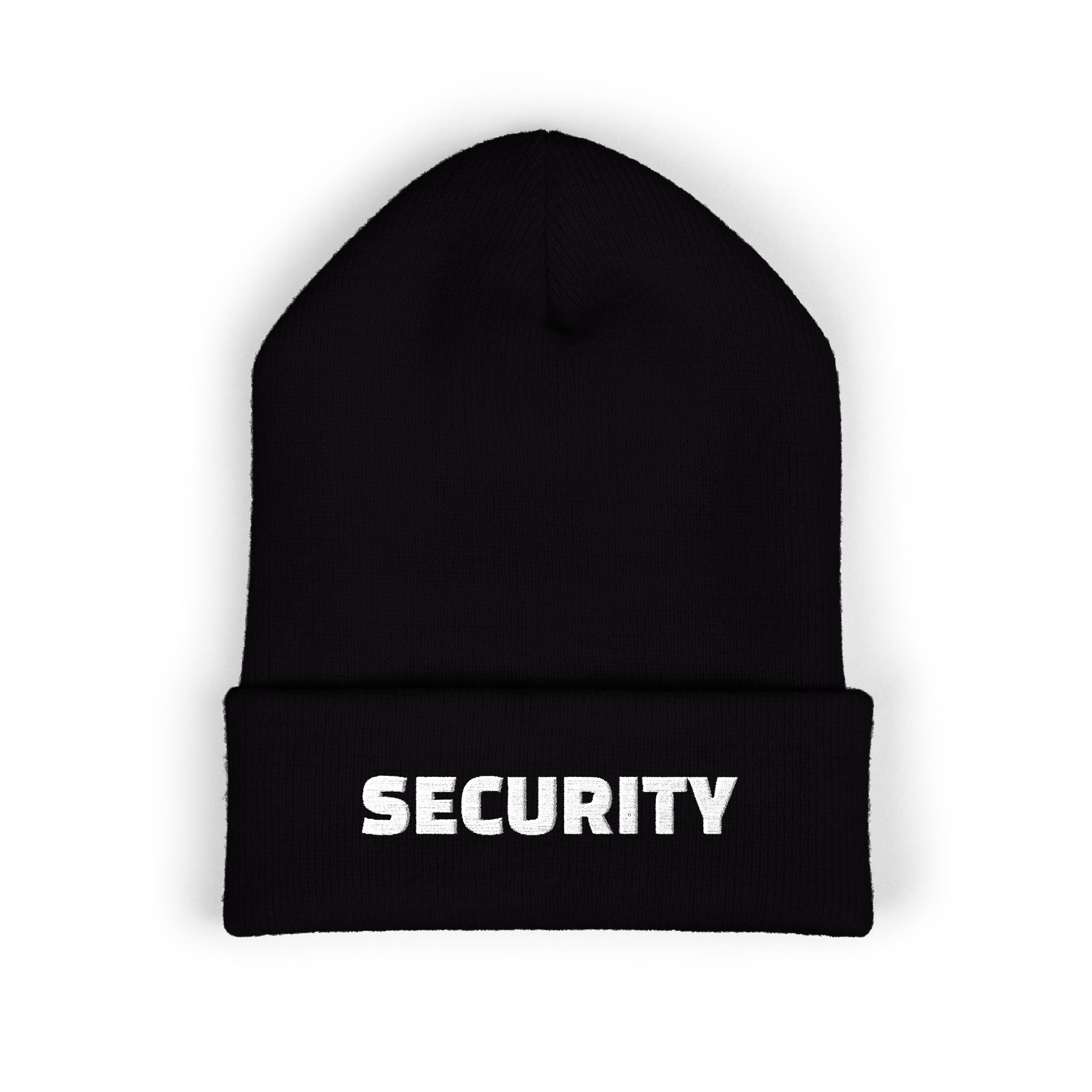 Security Embroidered Cuffed Beanie — Classic Black Knit Hat
