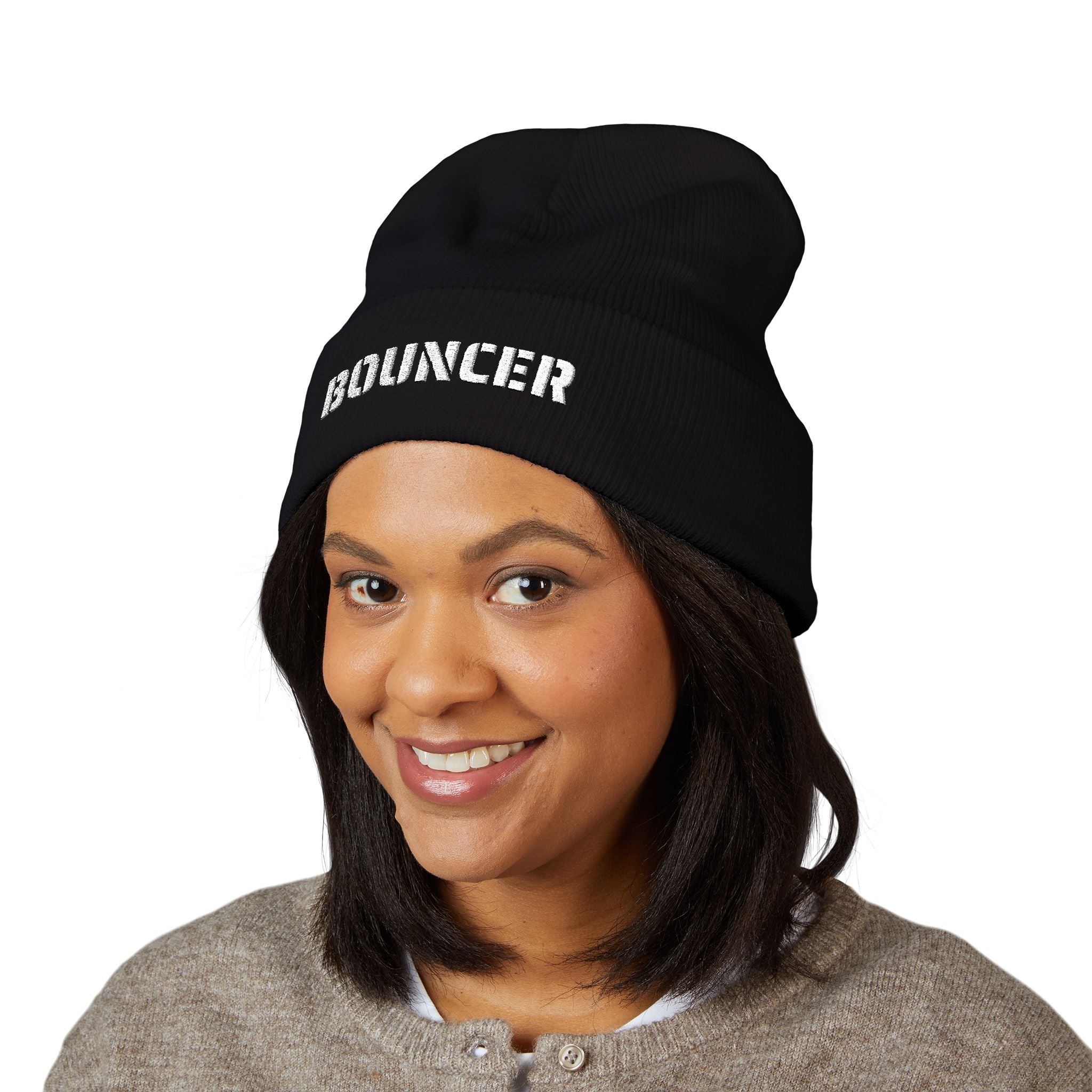Bouncer Embroidered Cuffed Beanie — Black Knit Hat for Security Staff & Nightlife